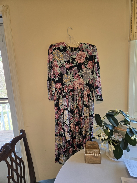 Jeffrey and Dara Dresses & Skirts - Black Floral Midi Dress with Pink & Cream Blossoms